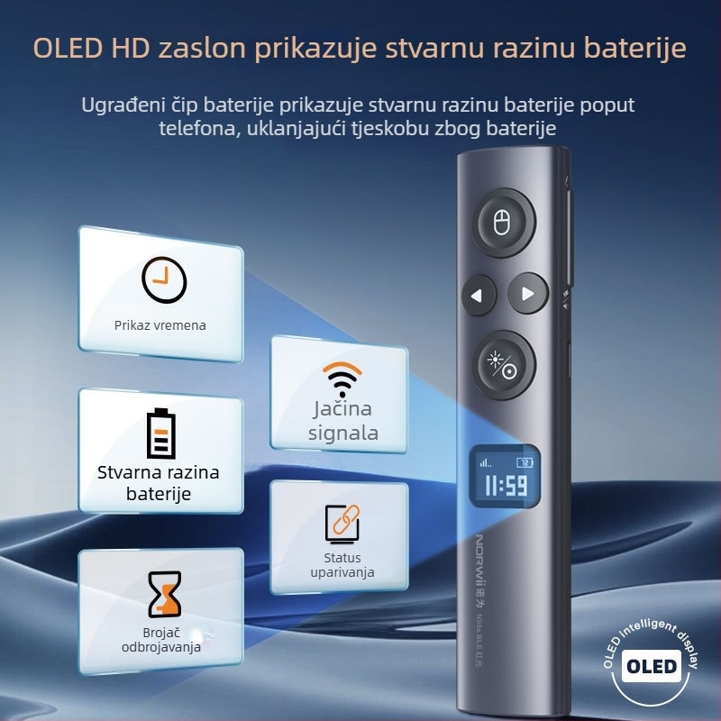 Nove Bluetooth laserski pokazivač za PPT – pero za prebacivanje stranica, dvostruki laser, LED LCD zaslon, plastično tijelo