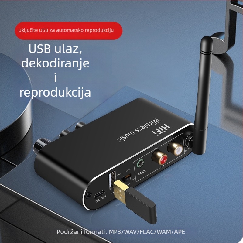 Bluetooth 5.1 RCA prijemnik, digitalno-analogni pretvarač zvuka s optičkim i koaksijalnim izlazom, podrška USB flash pogona, daljinski upravljač - T01
