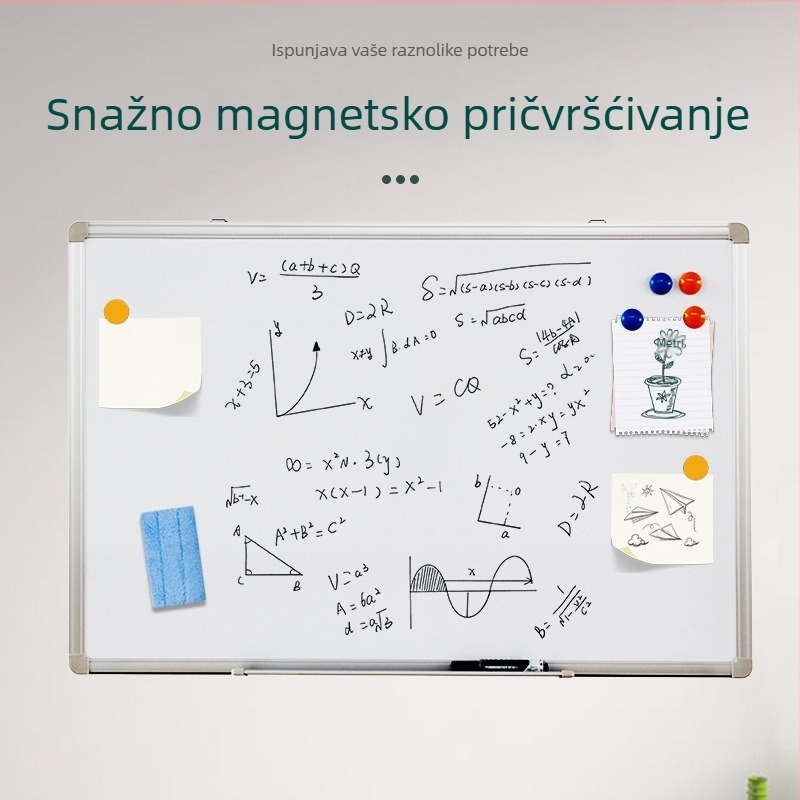 Magnetska zidna ploča s bijelom pločom i malom pločom za crtanje – 350x250 mm, jednostrana, aluminijski okvir, za dom i nastavu te ured