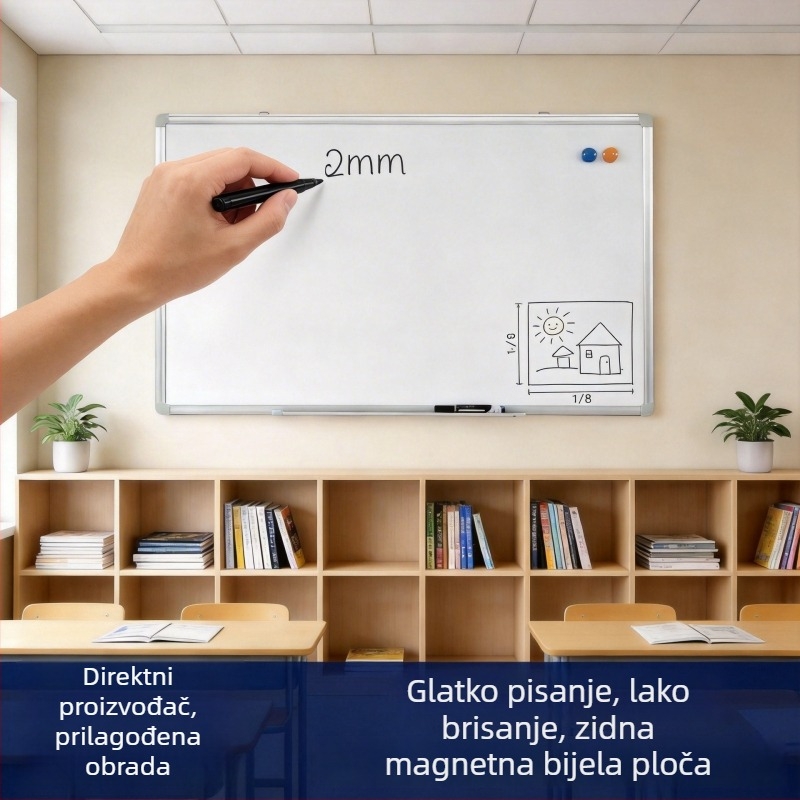 Magnetska zidna ploča s bijelom pločom i malom pločom za crtanje – 350x250 mm, jednostrana, aluminijski okvir, za dom i nastavu te ured