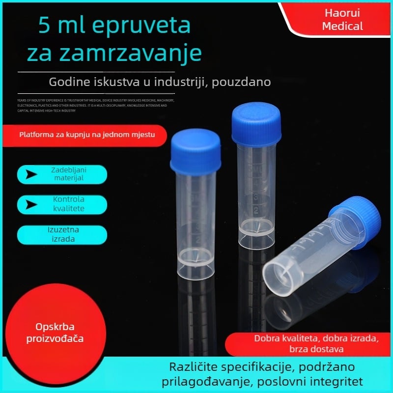 Hao Rui kriogeni cijevi s plochim dnom, vijčanim poklopcem i skalom za mjerenje, kolektor za slinu 5 ml, sterilno