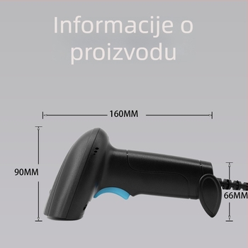 2D kabelski skener bar kodova za supermarkete, kurirske usluge i catering; univerzalno za upravljanje zalihama; skener blagajne s posebnom namijenom