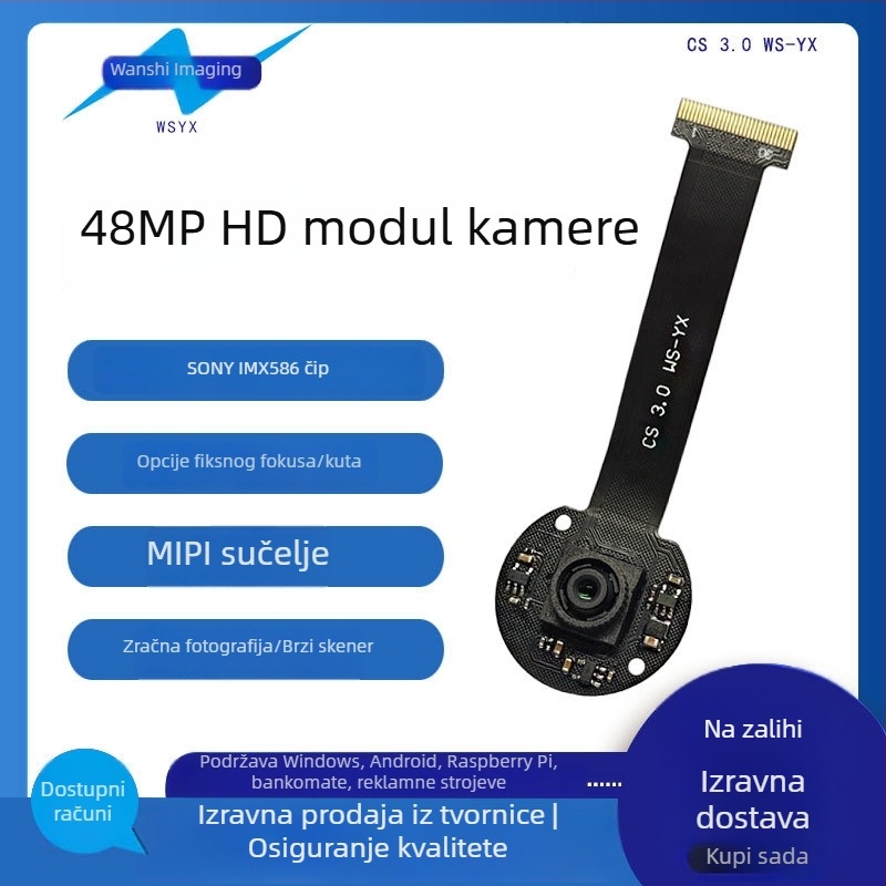 48MP 4K kamera modul s MIPI sučeljem, fiksni fokus, Sony IMX586 čip, bez izobličenja, zračno snimanje
