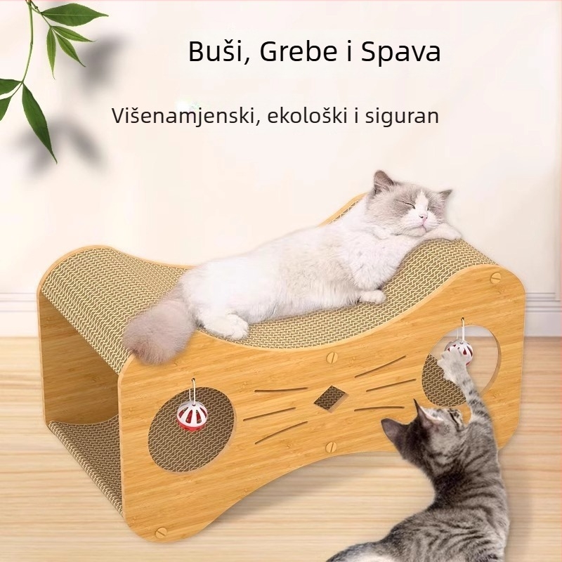 Drvena daska za grebanje i mačja kućica u jednome, samostalna zabava za mačke, otporna na habanje i ogrebotine, bez vlakana, dvostruki mačji dom, mačja igračka, uspravni penjački okvir