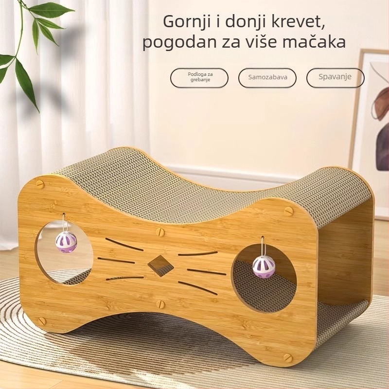 Drvena daska za grebanje i mačja kućica u jednome, samostalna zabava za mačke, otporna na habanje i ogrebotine, bez vlakana, dvostruki mačji dom, mačja igračka, uspravni penjački okvir