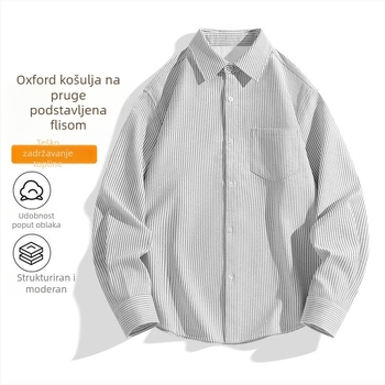 Muška košulja s flisom i oksfordskom prugom, strukturirani vanjski sloj za jesen i zimu, džepovi, bazni gornji dio