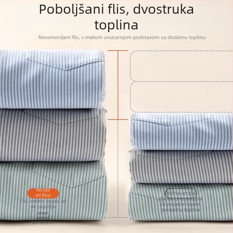 Muška košulja s flisom i oksfordskom prugom, strukturirani vanjski sloj za jesen i zimu, džepovi, bazni gornji dio