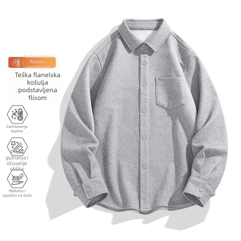 Muška flanel košulja s fleece podstavom, duge rukave, oversize, poslovni casual