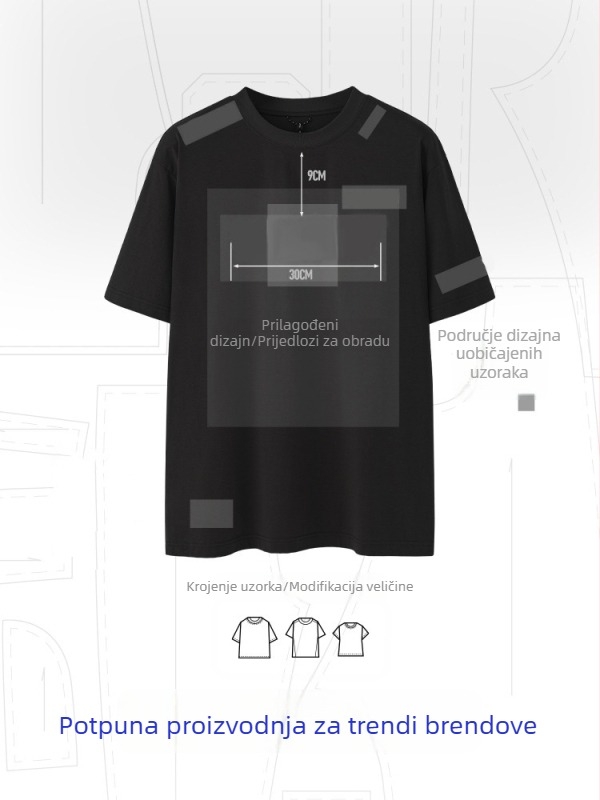 OEM prilagođeni muški kratkih rukava T-shirt s logom, vezenje i tisakom, za male serije grupnih uniformi prema nacrtima i uzorcima