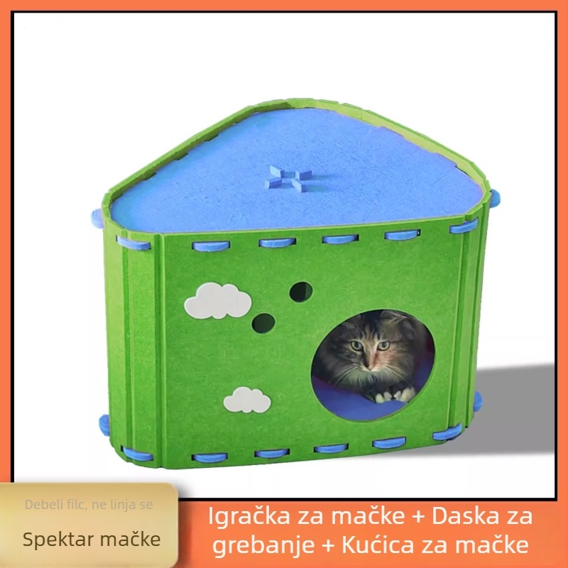 Tunel za mačke od filca s integriranim ležajem i grebalicom, otporan na habanje i bez ispadanja dlake