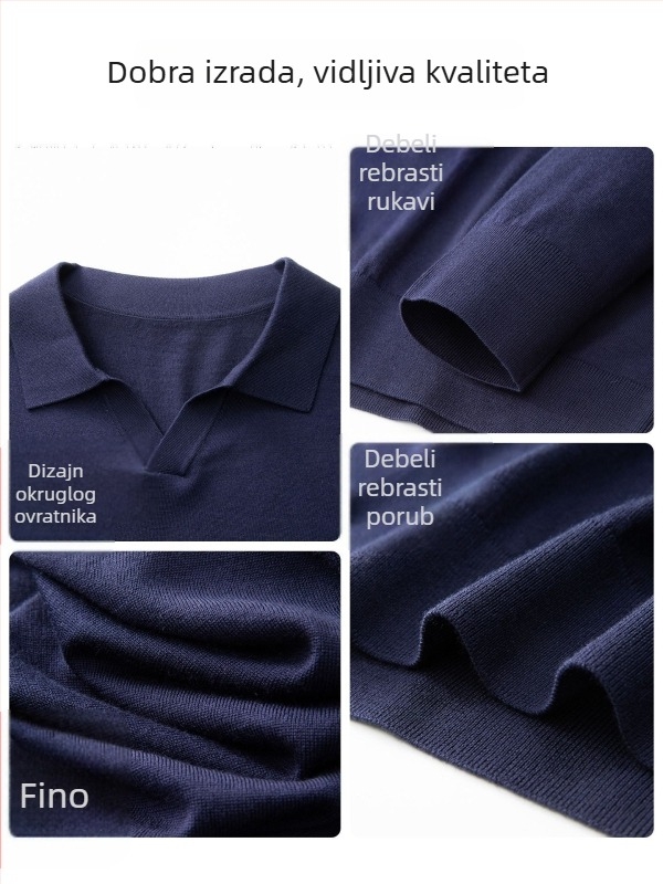 Muški pulover od 100% merino vune — pogodan za pranje u perilici, srednja duljina, dugi rukavi