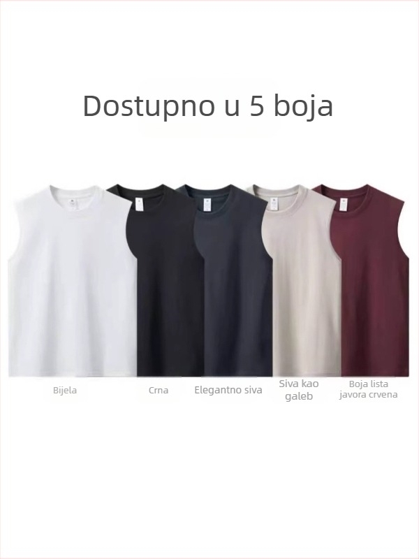 Muška bez rukava majica od pamuka 210 g, jednobojna boja, opuštena krojenja, sportski stil s širokim ramenima