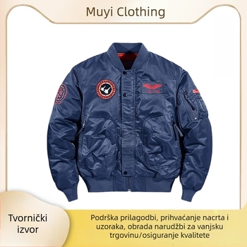 Prilagođena debela muška jakna od najlona, stojeći ovratnik, široki kroj, radni stil, zatvarač