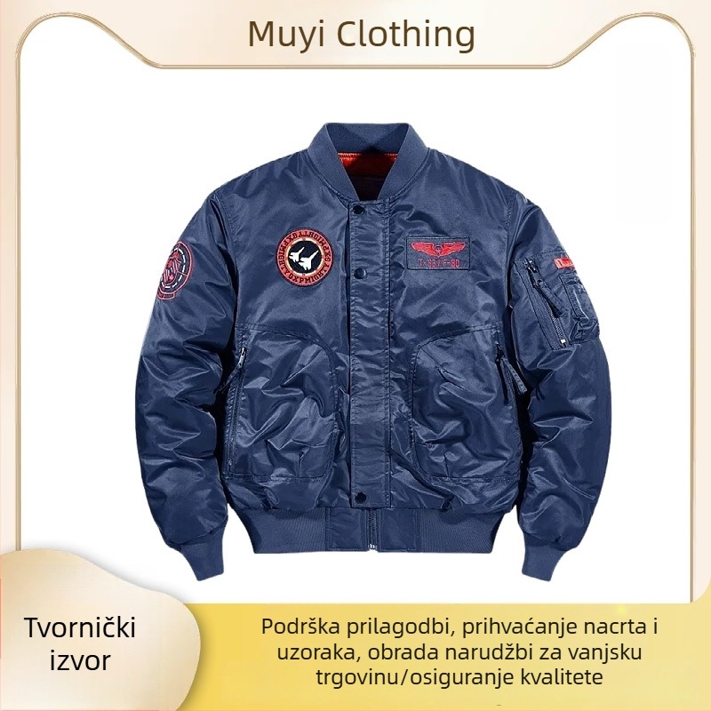 Prilagođena debela muška jakna od najlona, stojeći ovratnik, široki kroj, radni stil, zatvarač