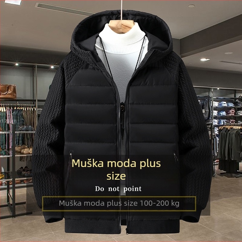 Muška zimska jakna s kapuljom, plus veličina, punjena poliesterom, casual