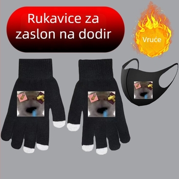 Big-Headed Cat Amnos Dječje rukavice s cijelim prstom, vunene, za djecu 6–12 godina, zimske, rukavice za dodirni zaslon, crtani uzorak