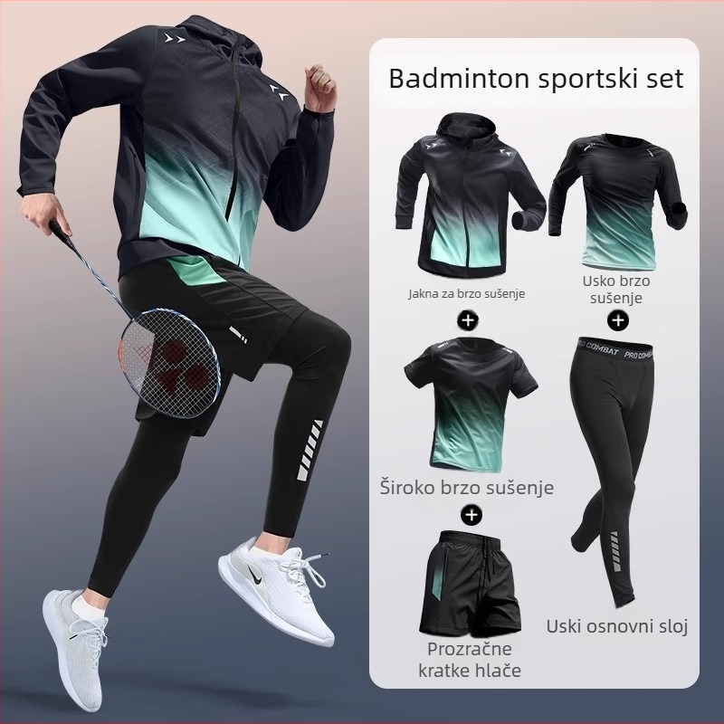 Muški badminton trening komplet, dugi rukav, brzo sušeći materijal, jesensko-zimska trening oprema, poliester
