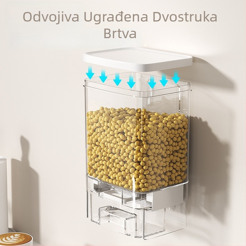 Zidni spremnik za žitarice, četvrtasti, zatvoren, otporan na štetnike i vlagu, kuhinjski spremnik