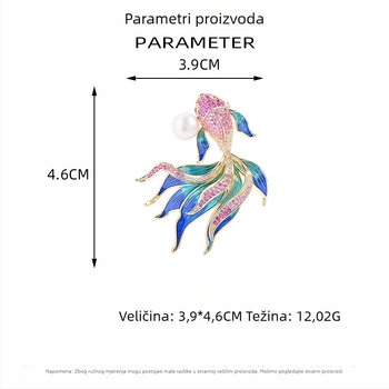 Nova broš u kineskom stilu, emajlirana zlatna ribica s bisernom perlom, elegantan ženski dodatak
