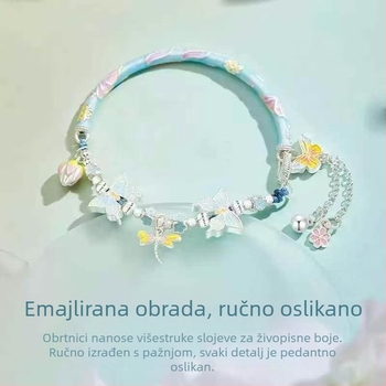 Narukvica s emajlom leptirovog uzorka od srebra 999, kineskog stila