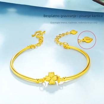 Zlatno pozlaćeni narukvica sa četverolisnom djetelinom za žene, elegantan i moderan komad nakita