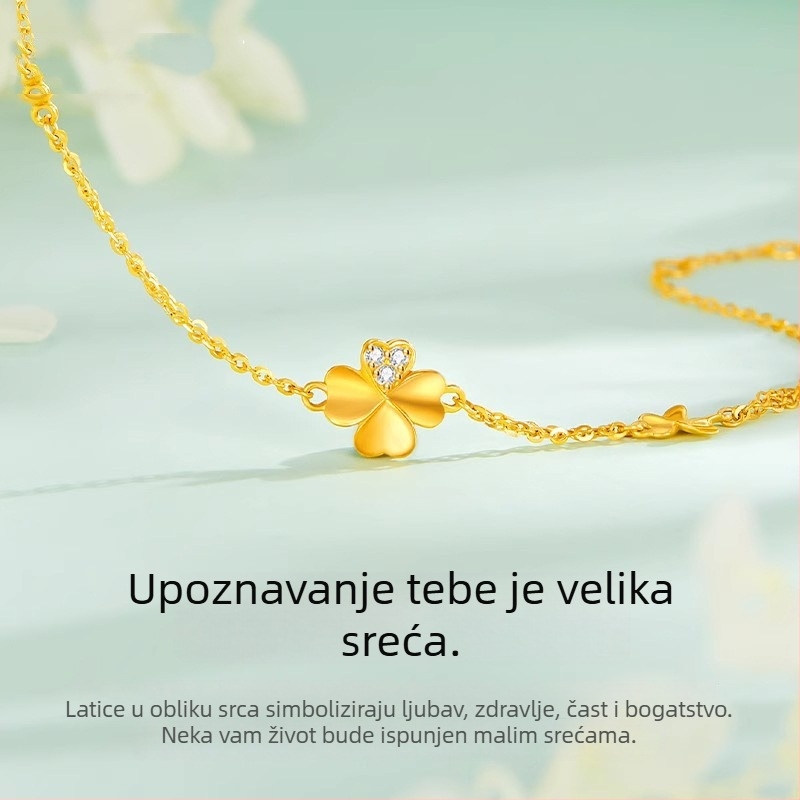Ženski narukvica s okruglim perlama i četverolistnom detelinom, lagani luksuz, nišnidzajn, moderan i elegantan dnevni dodatak