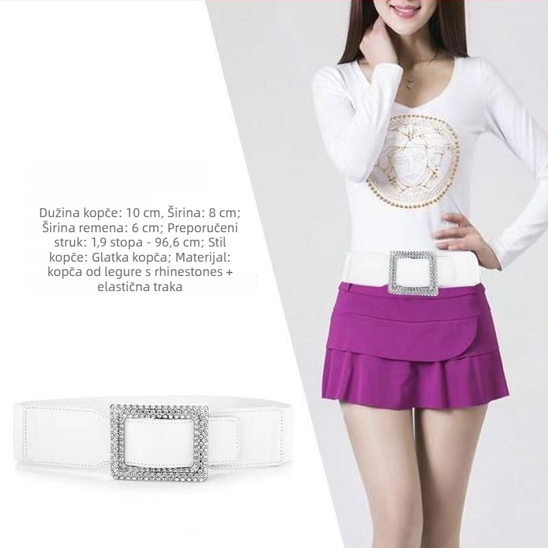 Ženski elastični pojas za struk s kristalima, korejskog stila, PU koža, 60–80 cm