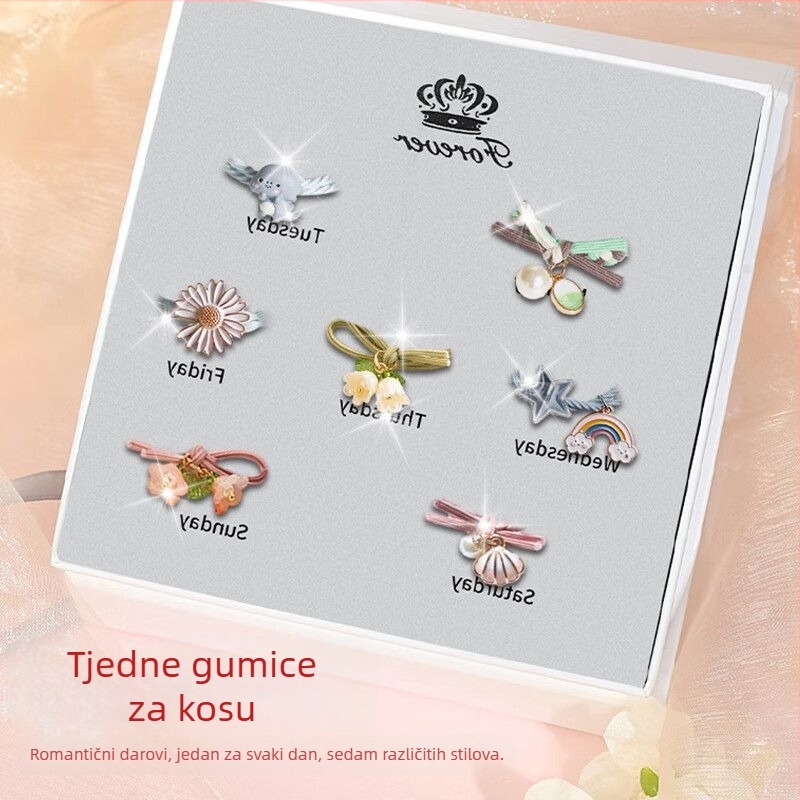 Tjedni set gumica za kosu i traka za kosu s dojmom vrhunske kvalitete, slatko i stylish za djevojke, gumice za visoku punđu i dodaci za kosu