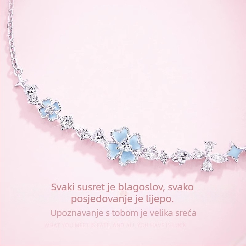 Narukvica od srebra 925 s četverolisnom djetelinom za žene, profinjen nišni dizajn, nježan i elegantan poklon za Valentinovo djevojci
