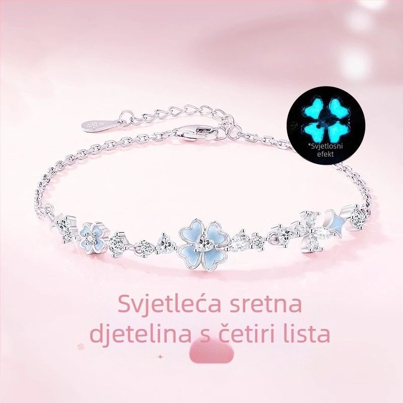 Narukvica od srebra 925 s četverolisnom djetelinom za žene, profinjen nišni dizajn, nježan i elegantan poklon za Valentinovo djevojci