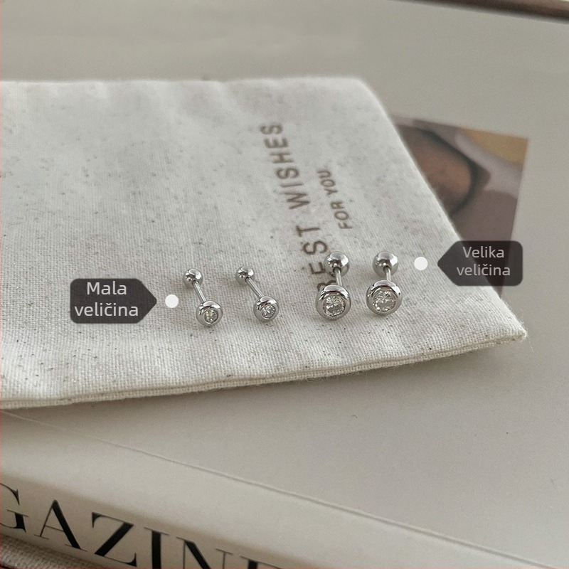 S999 Srebrne kružne naušnice s cirkonima – minimalističke unisex