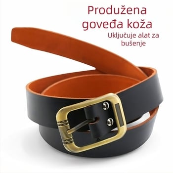 Muški kaiš od teleće kože, dvostruki sloj, kopča s klinom od legure, cijela koža, vintage stil, ručna izrada
