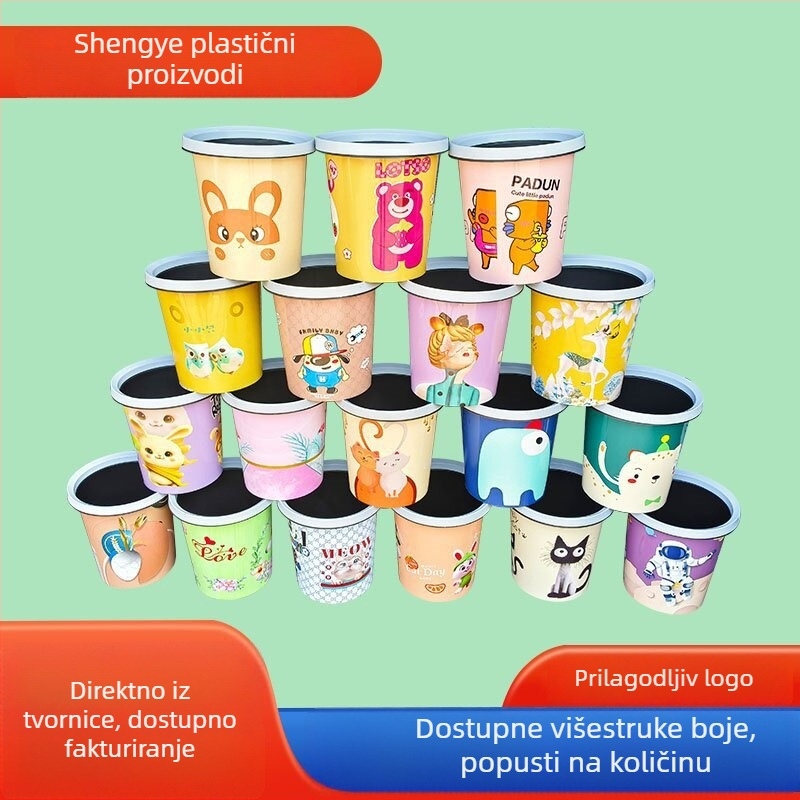 8L plastična kanta za otpad, karikaturni dizajn, otvoreni vrh, dugi cilindrični oblik, kućanstvo i ured