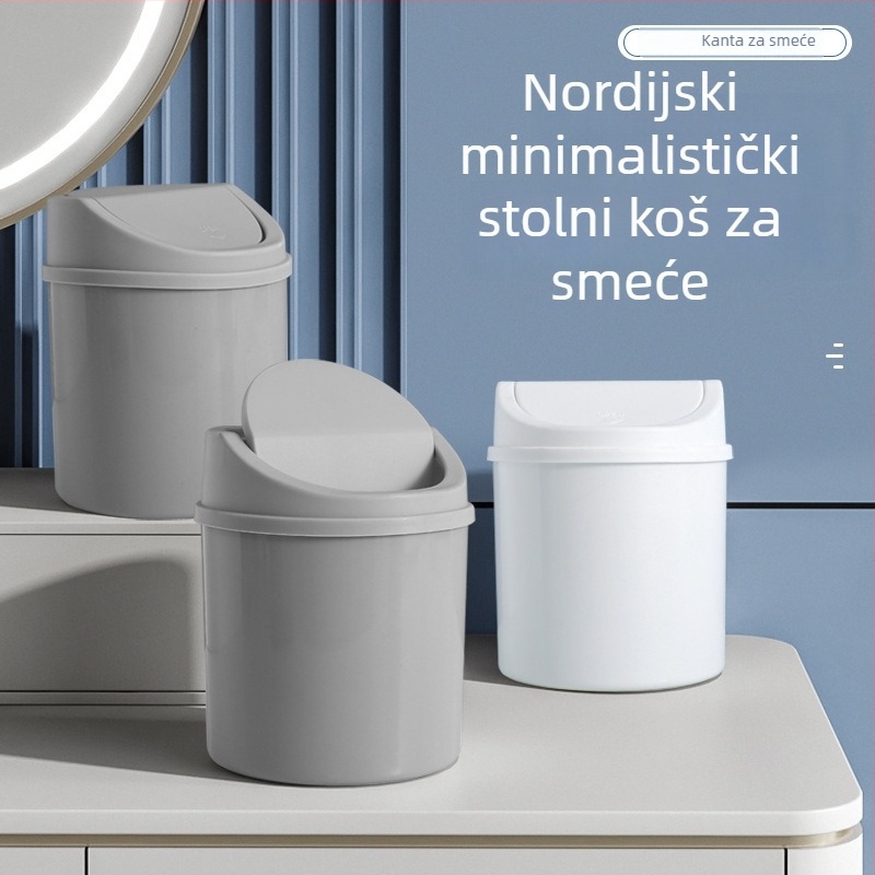 Stolni plastični koš za otpatke s poklopcem na ljuljanje, mini kućni koš u europskom stilu za dnevni boravak
