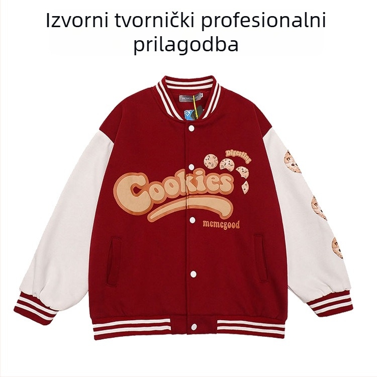 Muški bordo fleksi baseball jakna-cardigan u retro stilu s izšivanim logom, okrugli izrez, jednostruko kopčanje, debeli materijal, veličine S-XXXL