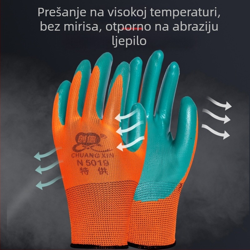 Chuangxin N5019 zaštitne rukavice, otporne na habanje, protivklizne, prozračne, latex-nitrilne rukavice za gradilište