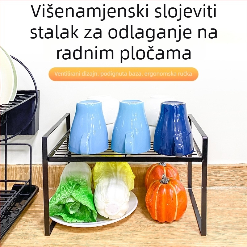 Kovana višeslojna polica za ormariće, organizator za suđe i začine, bez bušenja