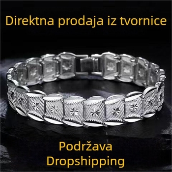 Muška bakrena narukvica s premazom srebra, široka, korejski stil, Star Brand Xishan Snow White