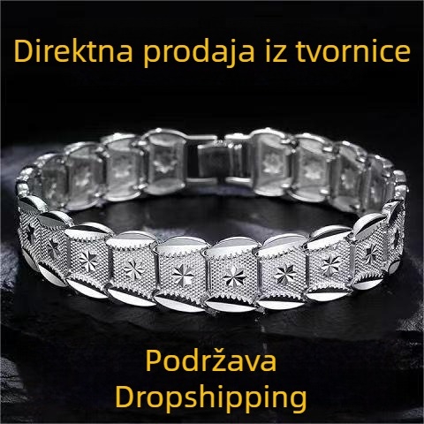 Muška bakrena narukvica s premazom srebra, široka, korejski stil, Star Brand Xishan Snow White