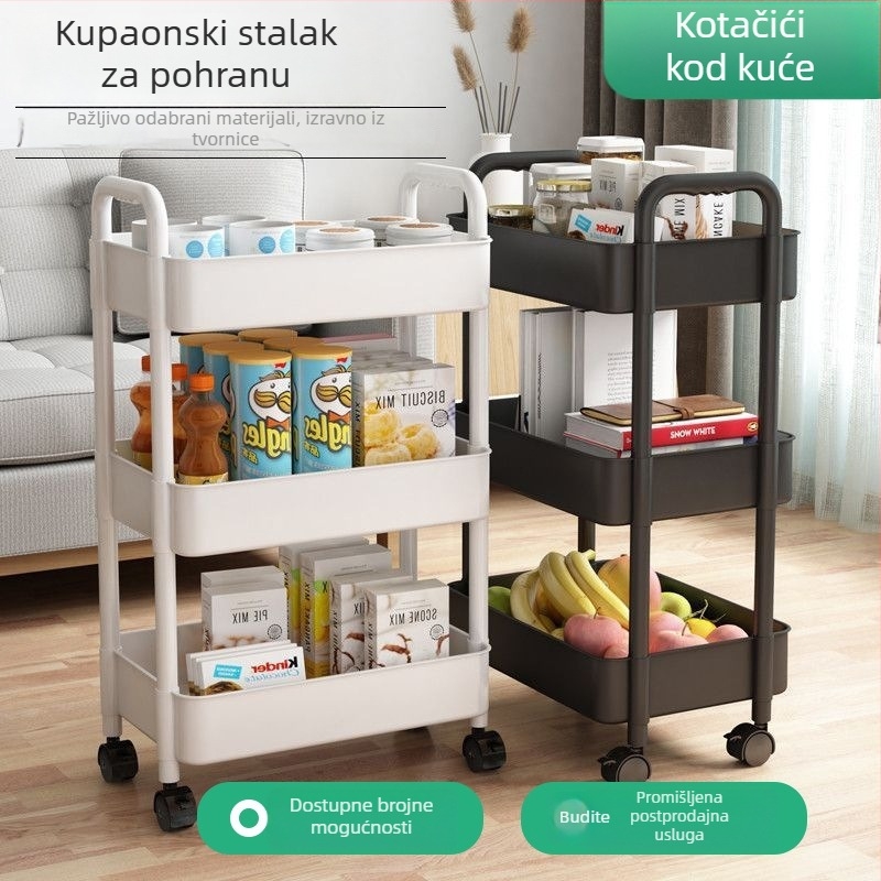 Mobilna 3-stupanjaska kolica za pohranu, plastični organizator za kuhinju, kupaonicu i studentski dom