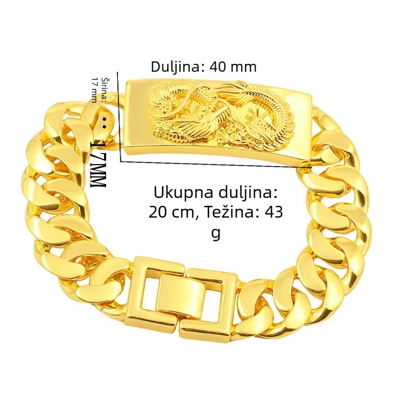 Muška narukvica s zlatim zmajem, od legure, geometrijski minimalistički dizajn