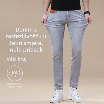 Muške jeans hlače u europskom stilu za proljeće 2026., ravni kroj, rastezljiv, slim fit, visokokvalitetni denim