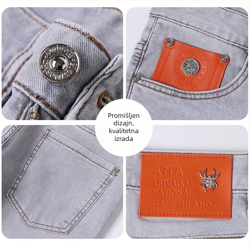 Muške jeans hlače u europskom stilu za proljeće 2026., ravni kroj, rastezljiv, slim fit, visokokvalitetni denim