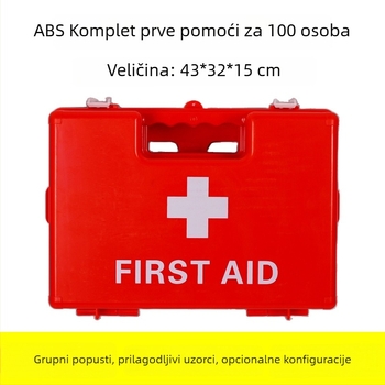 ABS kutija prve pomoći za 100 osoba – zidna i prijenosna hitna plastična kutija za lijekove, za poslovnu uporabu, dimenzije 43×32×15 cm, boja po izboru