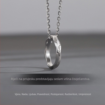 Seven Virtues muška ogrlica - duga minimalistička lančić s privjeskom sa slovima