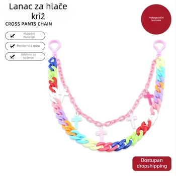 Dvostruka lančana traka za hlače u hip-hop stilu s križnim privjeskom, šareni akrilni pojas