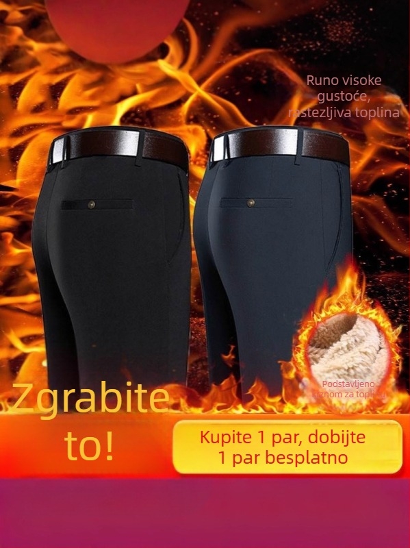 2025 zimske muške casual hlače s fleece podstavom i pojačanim materijalom, visokim strukom, ravnim krojem, svestrane zimi
