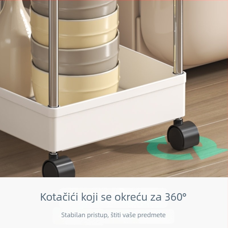 Prijenosni četveroslojni regal za uska mjesta, mobilni kolica za kuhinju, kupaonu i dnevni boravak