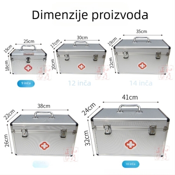 Prijenosna kutija prve pomoći od aluminijske legure, medicinski komplet dvostrukog sloja, veličine 9, 14 i 16 inča.