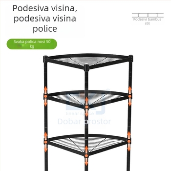 Četverostruki kutni podni regał od karbonskog čelika, 90×35×150 cm; višenamjenski, uklonjiv, bez bušenja; pogodan za kupaonicu, kuhinju, spavaću sobu i dnevni boravak